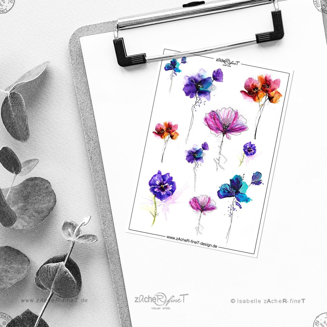 Sticker Sheet - WATERCOLOR FLOWERS - Stickers Flowers - Planner ...