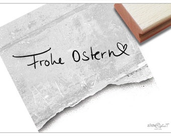 Stempel Osterstempel FROHE OSTERN Handschrift mit Herz - Textstempel zum Osterfest, Karten, Geschenkanhänger, Geschenk, Osterdeko, Scrapbook