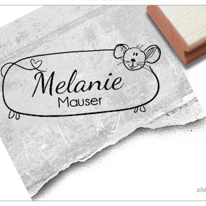 Individuele naamstempel muis - stempel gepersonaliseerd met naam en dier, houten stempel of automatische stempel, cadeau voor kinderen, verjaardag