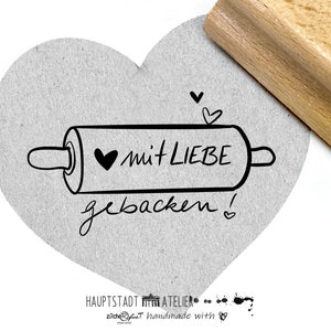 Stempel Textstempel Schrift & Herz | MIT LIEBE GEBACKEN | für Etiketten Aufkleber Geschenkanhänger Torten ,  Kekse Muffins - Schriftstempel