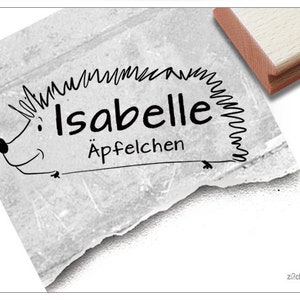 Timbro con nome individuale riccio - timbro personalizzato con nome e animale, timbro in legno o timbro automatico, regalo per bambini, compleanno