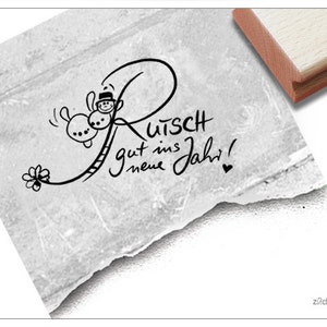 Tampon « Bonne année ! » avec bonhomme de neige – Tampon de vœux, bonne année, cartes, décoration de table, scrapbooking