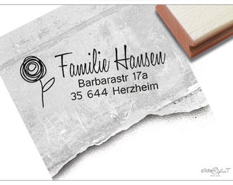 Adressstempel personalisiert BLUME verspielt - Adress Stempel, Familienstempel, Holzstempel o. Automatikstempel individualisiert, Geschenk