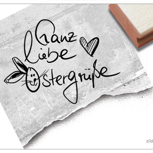 Timbro Timbro pasquale TUTTO L'AMORE AUGURI DI PASQUA con scritta a mano cuore e coniglietto - timbro con testo per Pasqua, cartoline, etichette regalo, decorazioni pasquali, album di ritagli
