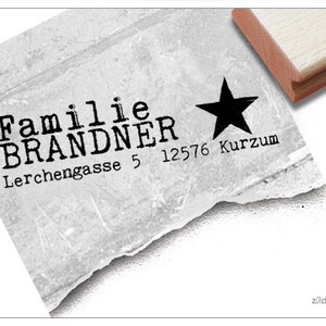 Sello de dirección personalizado STERN, Big Star - sello de dirección, sello familiar, sello de madera o sello automático individualizado, regalo