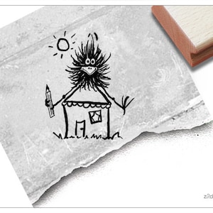 Sello de casa de sellos para maestros con cuervo - sello escolar para maestros, motivación para niños, escuela, tarea, cuaderno de ejercicios, recompensa, elogio
