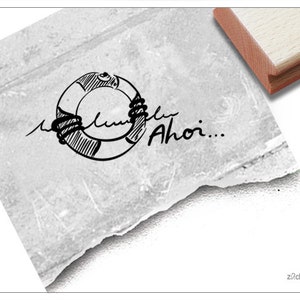 Timbre Ahoi avec bouée de sauvetage - tampon texte, salutation maritime, nord, Hambourg, sports nautiques, pour cartes et étiquettes cadeaux, décoration, scrapbooking