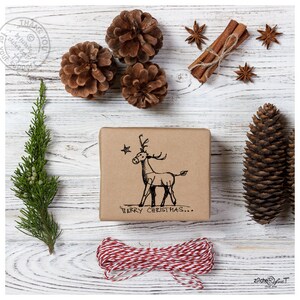 Stempel Weihnachststempel MERRY CHRISTMAS mit Hirsch Textstempel zu Weihnachten, Karten, Geschenkanhänger, Geschenk, Weihnachtsdeko Bild 2