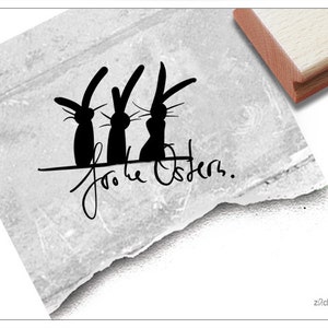 Stempel Osterstempel Frohe Ostern mit Hasen - Textstempel zum Osterfest, für Karten und Geschenkanhänger, Osterdeko, Tischdeko, Scrapbook
