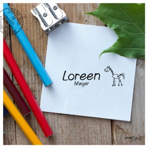 Individueller Namensstempel Pferd Stempel personalisiert mit Name, Tier, Holzstempel o. Automatikstempel, Geschenk für Kinder, Einschulung Bild 3