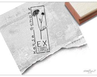 Individueller Ex Libris Buchstempel NATUR Silhouette - personalisiert mit Namen, Holzstempel o. Automatikstempel, Geschenk zum Geburtstag