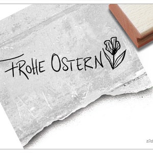 Stempel Osterstempel FROHE OSTERN Handschrift mit Blume - Textstempel, Osterfest, Karten, Geschenkanhänger, Geschenk, Osterdeko, Scrapbook