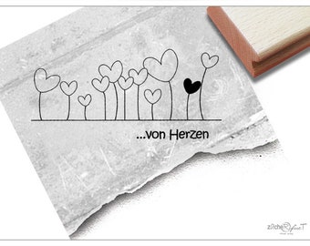 Stempel Textstempel ...von Herzen - Schriftstempel für Karten und Geschenke, Glückwünsche zur Hochzeit o. Geburtstag, Liebe, Scrapbook, Deko