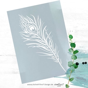 Vielseitige Schablone Pfau Feder PFAUENFEDER - Wandschablone, Federschablone für Textilgestaltung, Malerei, Küche, Basteln, Dekor, Scrapbook