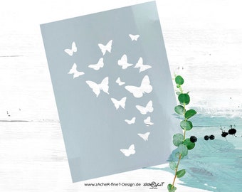 Vielseitige Schablone - Schmetterlinge im Schwarm - Wandschablone für Textilgestaltung, Malerei, Backen und Hobby - DIN A6 bis DIN A3 -