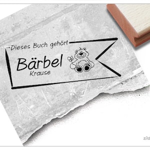 Timbro individuale Ex Libris ORSETTO come banner, personalizzato con nome, timbro in legno o timbro automatico, regalo per bambini