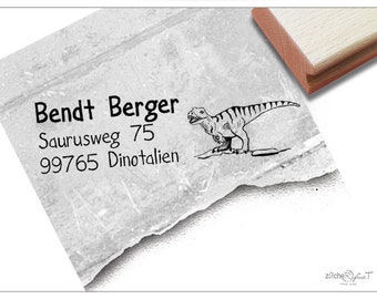 Adressstempel personalisiert DINO-Saurier II - Adress Stempel, Holzstempel o. Automatikstempel individualisiert, Geschenk für Kinder