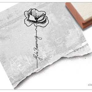 Timbre guérissez-vous bientôt, en écriture manuscrite avec coquelicot - timbre texte pour cartes et lettres, étiquettes cadeaux, album, santé, dicton