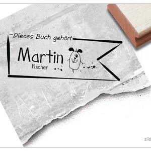Timbro individuale per libri Ex Libris CANE come banner, personalizzabile con nome, timbro in legno o timbro automatico, regalo per bambini