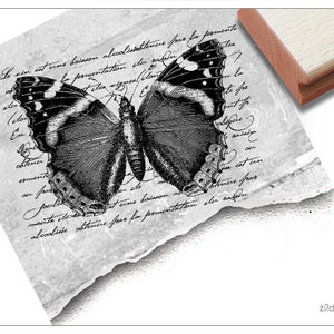 Stempel XL Motivstempel Vintage Butterfly, Schmetterling mit alter Handschrift - Bildstempel für Design, Scrapbook, Basteln und Kunst, Deko