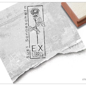 Individueller Ex Libris Stempel personalisiert Rose II - Buchstempel mit Namen, Holzstempel oder Automatikstempel, Geschenk zum Geburtstag