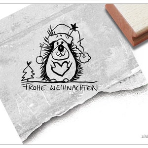 Timbro Timbro natalizio Buon Natale con riccio - timbro con testo con animali, cartoline, etichette regalo, artigianato e decorazioni natalizie, album