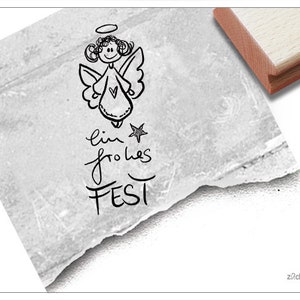 Timbro Timbro di Natale - Buone vacanze, scritto a mano con angelo - Timbro con testo per Natale, per cartoline, etichette regalo, decorazioni per la tavola