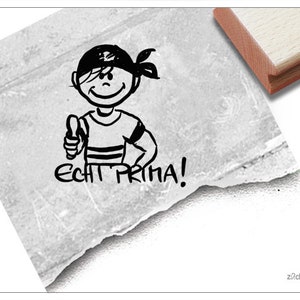 Stempel Lehrerstempel Echt Prima! mit Pirat  - Lob zur Motivation der Kinder, Belohnung, Belobigung, für Kita u. Schule, Geschenk für Kinder