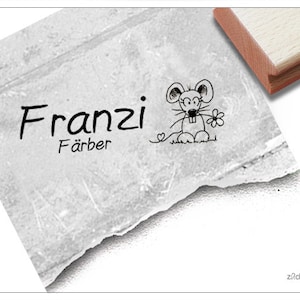 Individuele naamstempel muis - stempel gepersonaliseerd met naam, dier, houten stempel of automatische stempel, cadeau voor kinderen, schoolinschrijving