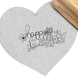 Tampon texte - JOYEUX ANNIVERSAIRE avec petits dessins, en écriture manuscrite, pour cartes, étiquettes, emballages cadeaux, scrapbooking