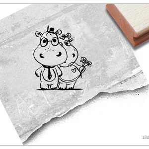 Stempel Nilpferde als Brautpaar - Tierstempel Hippos, Liebe, Valentinstag, Hochzeit, für Kita, Kinderzimmer und Schule, Basteln, Scrapbook