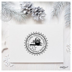 Weihnachtsstempel FROHE WEIHNACHTEN mit süßer Eule Poststempel zu Weihnachten, Karten, Geschenkanhänger, Geschenk, Kinder, Weihnachtsdeko Bild 4