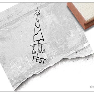 Timbro Timbro natalizio Buon Natale, con albero di Natale - timbro con testo per Natale, per cartoline, etichette regalo e decorazioni natalizie