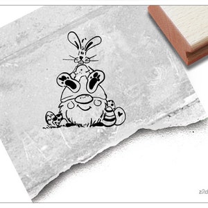 Sello de gnomo con conejo y huevos de Pascua - Sello de Pascua, sello de gnomo, gnomo - sello con motivo para Pascua, tarjetas, manualidades, decoración de Pascua, álbum de recortes