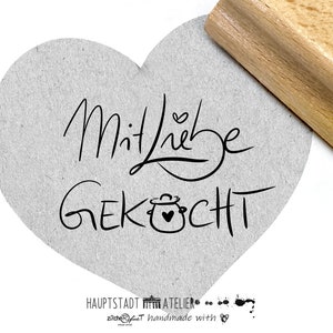 Carimbo COZIDO COM AMOR | Fonte de carimbo de texto e panela de coração | para etiquetas adesivos etiquetas de presente embalagens letras selos cozinha