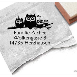 Timbro indirizzo personalizzato famiglia gufi - timbro indirizzo, timbro famiglia, timbro in legno o timbro automatico individuale, regalo