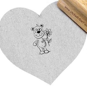 Carimbo URSINHO com flor - carimbo com motivo, carimbo infantil, para guardanapos, cartões, etiquetas, decoração de mesa, scrapbook