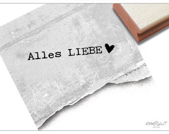 Stempel Alles Liebe mit Herz - Textstempel für Glückwünsche zum Geburtstag, Hochzeit, Karten, Geschenkanhänger, Basteln und Deko, Scrapbook