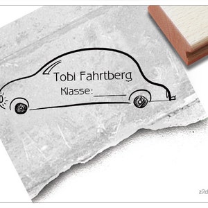 Timbro scolastico individuale con timbro del nome dell'auto personalizzato con nome e classe, timbro in legno, regalo per bambini, iscrizione scolastica, scuola