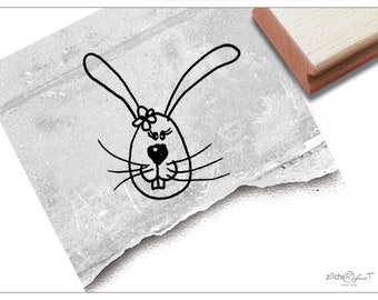 Stamp Easter stamp BUNNY with flower - animal stamp for Easter, Easter greetings, cards, gift tags, gift for children, Easter decorations