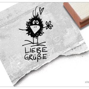 Stempel Textstempel LIEBE GRÜßE mit kleinem Raben Schriftstempel mit Tiermotiv für persönliche Nachrichten, Karten, Scrapbook, Geschenk image 1