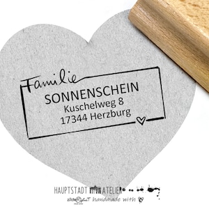Adressstempel personalisiert mit RAHMEN und kleinem Herz -  Familienstempel, Holzstempel o. Automatikstempel individualisiert, Geschenk