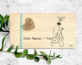 Holzbrettchen mit Motiv: KÄNGURU - Frühstücksbrett - personalisierbar - Geschenkidee, Holzbrett mit Gravur