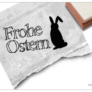 Stempel Osterstempel FROHE OSTERN mit Osterhase Textstempel zum Osterfest, für Ostergrüße, Karten, Geschenkanhänger, Geschenk, Osterdeko Bild 1