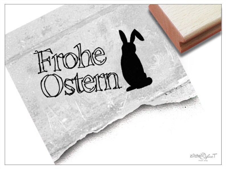 Stempel Osterstempel FROHE OSTERN mit Osterhase Textstempel zum Osterfest, für Ostergrüße, Karten, Geschenkanhänger, Geschenk, Osterdeko Bild 1