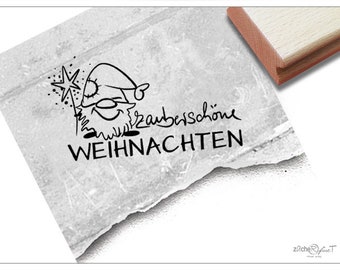 Stempel Zauberschöne Weihnachten mit Weihnachtswichtel - Weihnachtsstempel mit Wichtel, Gnom - für Weihnachtskarten, Briefe, Deko, Scrapbook