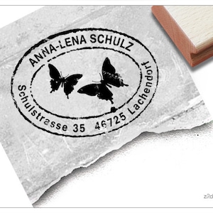 Adressstempel personalisiert SCHMETTERLINGE Adress Stempel, Poststempel, Familienstempel, Holzstempel individualisiert, Geschenk Bild 1