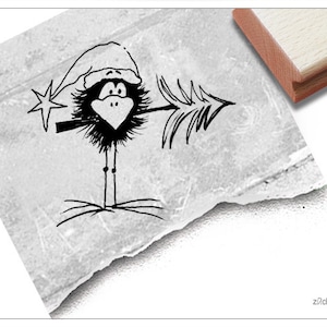Stempel Weihnachtsstempel VOGEL Rabe mit Baum - Tierstempel zu Weihnachten, Karten, Geschenkanhänger, Geschenk für Kinder, Weihnachtsdeko