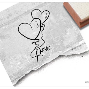 Stempel Motivstempel HERZ-BALLONS mit Love - Bildstempel zum Valentinstag, Verlobung, Hochzeit; für Karte, Einladung, Tischdeko,Gastgeschenk