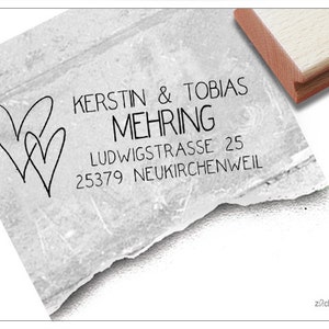 Adressstempel personalisiert HERZEN - Adress Stempel, Familienstempel, Holzstempel o. Automatikstempel individualisiert, Hochzeitsgeschenk